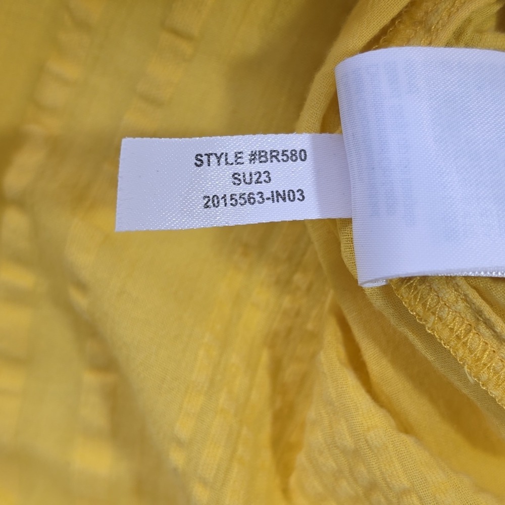 J Crew Ruffle V-Neck Blouse XL Butter Yellow Cotton Textured Short Sleeve Top - Picture 8 of 15